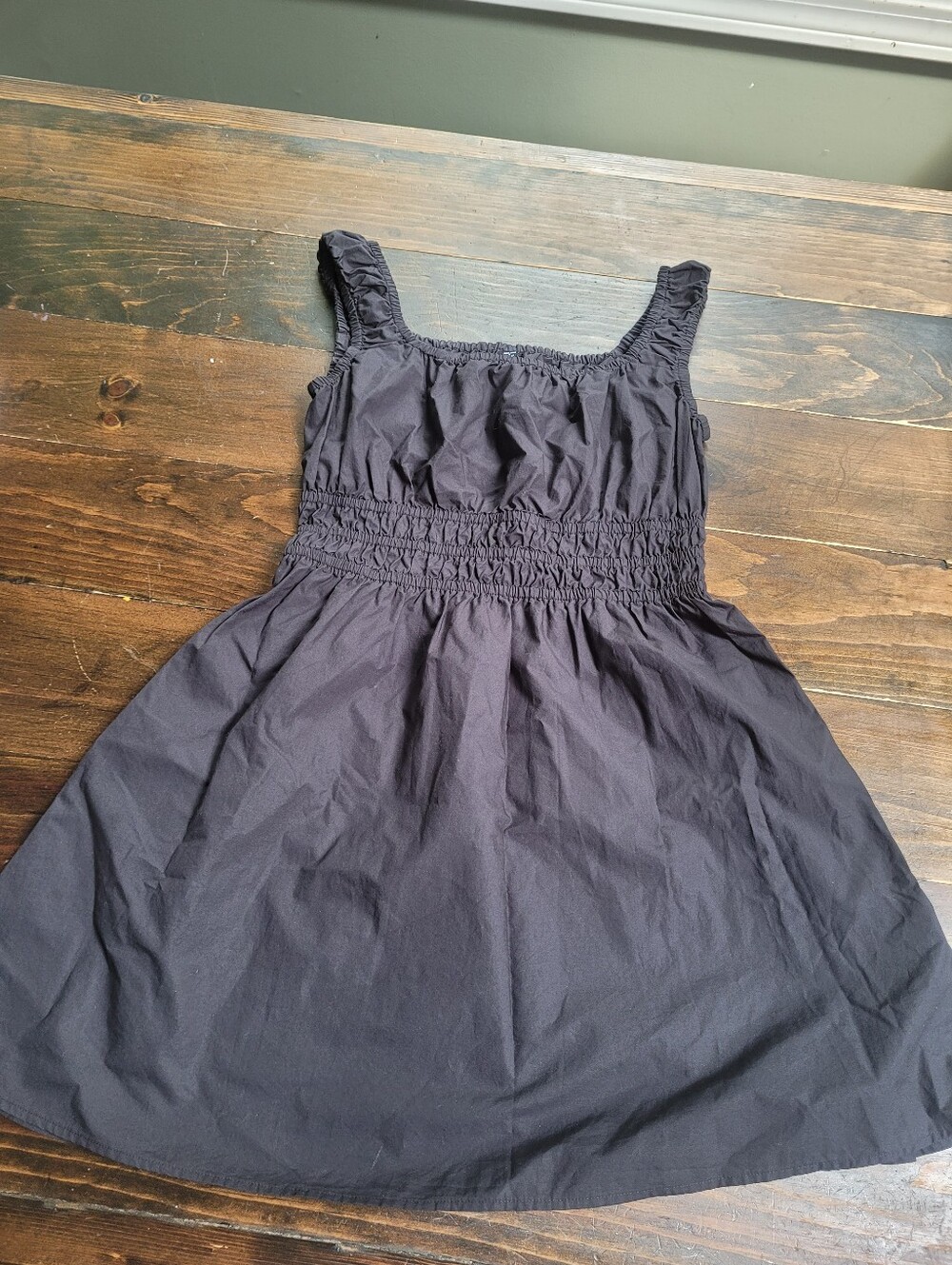 Uniqlo Black Dress Cotton Elastic Waist Skater Pockets Small